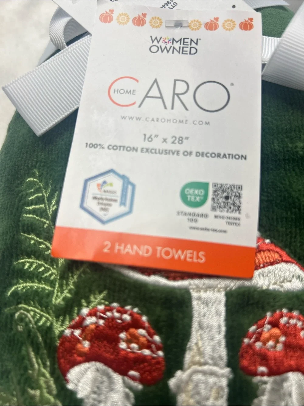 Embroidered Red Mushroom Velvet Hand towels- Forest Green Cottage Core set 2 New